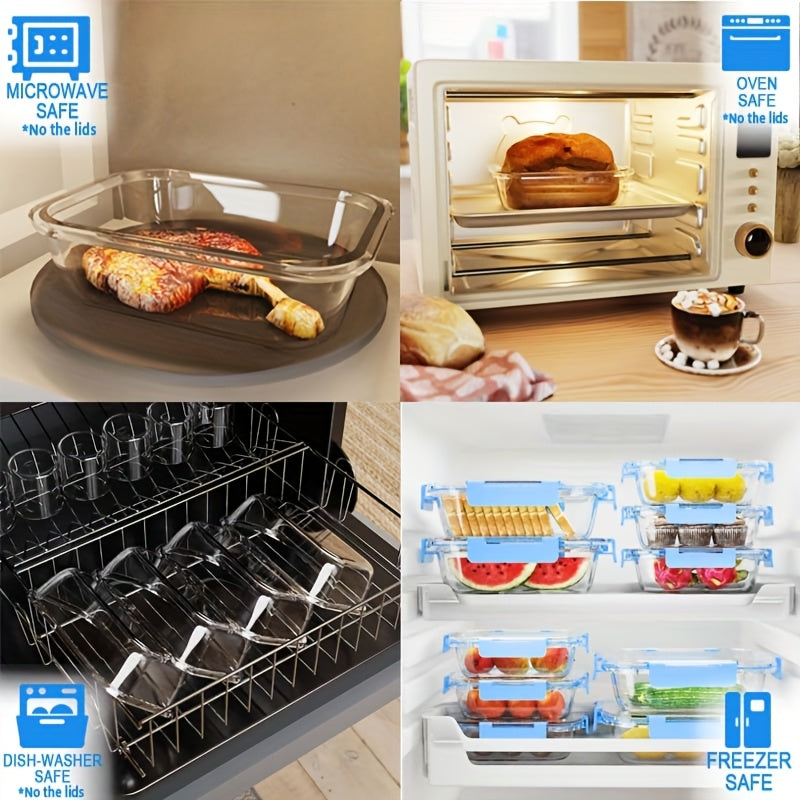 Stackable 20pcs Glass Food Container (10 Lids + 10 Containers) - Multi-purpose Meal Prep And Pantry. with Airtight Lids, Oven, Microwave, Refrigerator And Dishwasher Safe. Durable, Space-saving Design Improves Heating Efficiency And Organization.