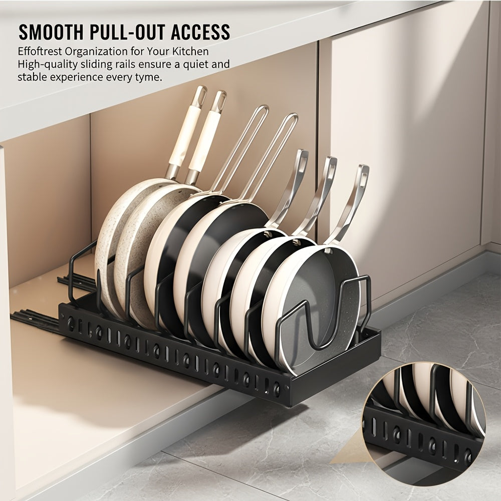 [Kitchen Accessories] 1/2Pcs Cabinet Pull-Out Pot Rack, A Sliding Pot Lid Holder And Flat Pan Holder For The Kitchen, A Sliding Storage Box Within The Cabinet, Suitable For Storing Pot Lids, Baking Utensils, And Plates. 8/16 Adjustable Dividers. Kitchen A
