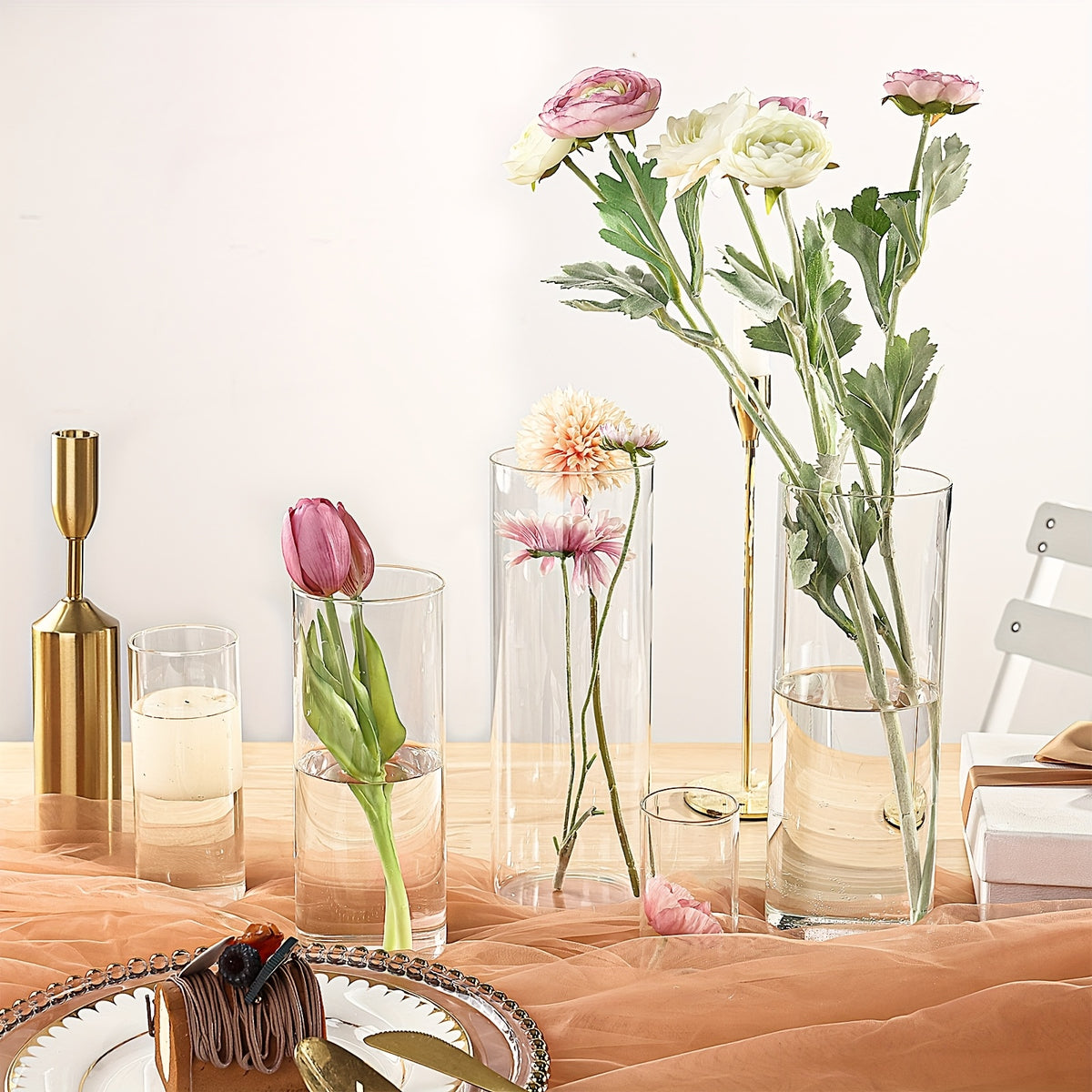 TOMNK 4/12/24/48/80pcs Clear Glass Cylinder Vases, 4, 6, 8, 10 Inch Tall Cylinder Vases for Centerpieces, Glass Flower Vase, Hurricane Floating Candle Holder Vase for Kitchen, Party, Wedding, Home Decor, for Halloween, Christmas