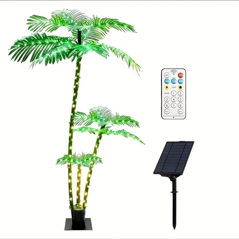 Solar-Powered 7ft Triple Trunk Artificial Palm Tree with 260 LED Lights - Metal Outdoor/Indoor Decor for Tiki Bars, Patios, Beaches, Holidays & Parties (Christmas, Halloween, Valentine's Day), Palm Tree Decor, Holiday Decoration, Tropical Decor, Durable D