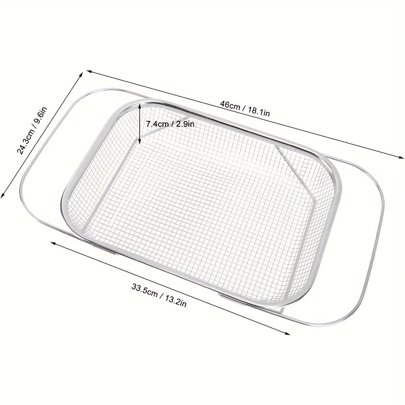 Large Expandable Stainless Steel Colander – Adjustable Folding Design, Portable Telescopic Fruit and Vegetable Rack, Food-Grade Durable Kitchen Essential, Produce Washing Basket, Easy-to-Clean Material