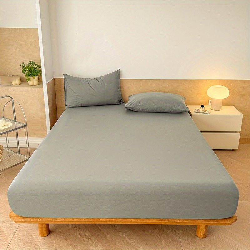 3pcs Soft Comfortable Bed Sheets Mattress Cover | Include 2 Pillowcases, Layered Fitted Sheet with Solid Color Bedding Design, Ideal for Bedroom, Guest Room, and Hotel Mattress Protection
