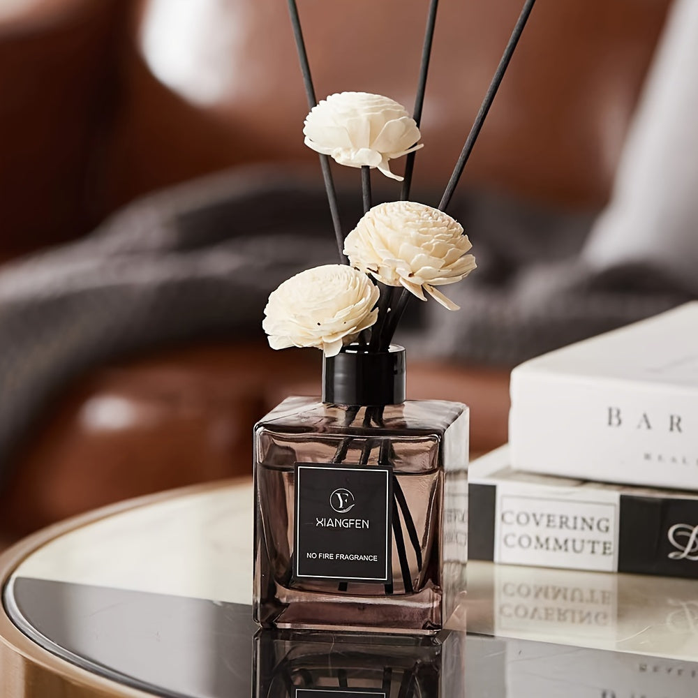 No Fire Fragrance - 1.69oz Elegant Black Glass Diffuser with White Roses, Air Freshener for Home Decor, Bedroom, Bathroom, And Office, Ideal Christmas Gift, Office Fragrance | Elegant Diffuser | Durable Scent, Bathroom Decor, Reed Diffuser Oils