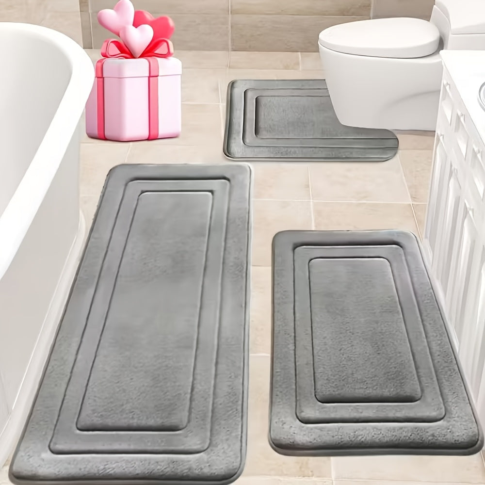 3pcs 25D Sponge Bath Mats - Super Absorbent Non-Slip Shower Rugs, Thick Soft Bath Tub Floor Mat Suitable for Bathtub, Shower, Bathroom - Heavy Foot Traffic Areas, And Modern Bathroom Decor
