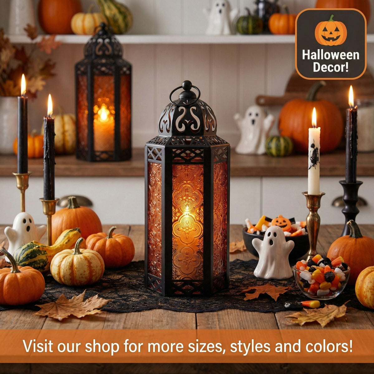 Decorative Moroccan Candle Lantern Holder, Medium, 10.5" Tall