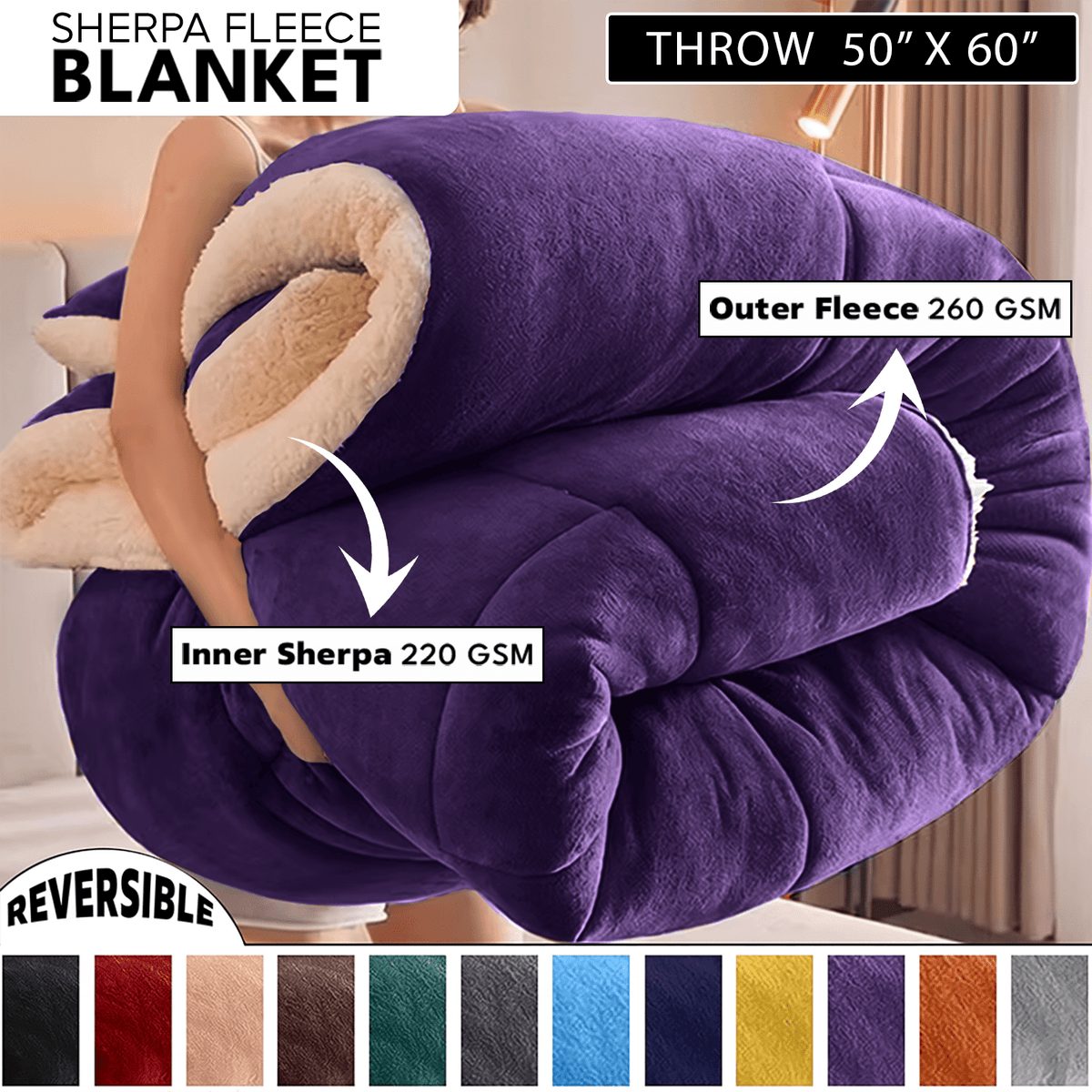 480GSM Heavy Sherpa Fleece Blanket – Double-Sided Warm Throw for Couch, Bed, Office and Travel, Reversible All Season Comfort, Room & Sofa Decoration, Holiday Gift, Sofa Blankets
