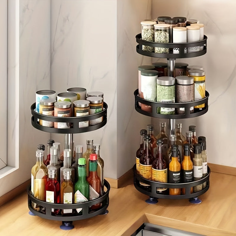 3-Layer Rotatable Kitchen Seasoning Rack, Metal Turntable, Rotatable Spice And Seasoning Storage Rack, Spice Jar Organizer for Kitchen, Kitchen Additions
