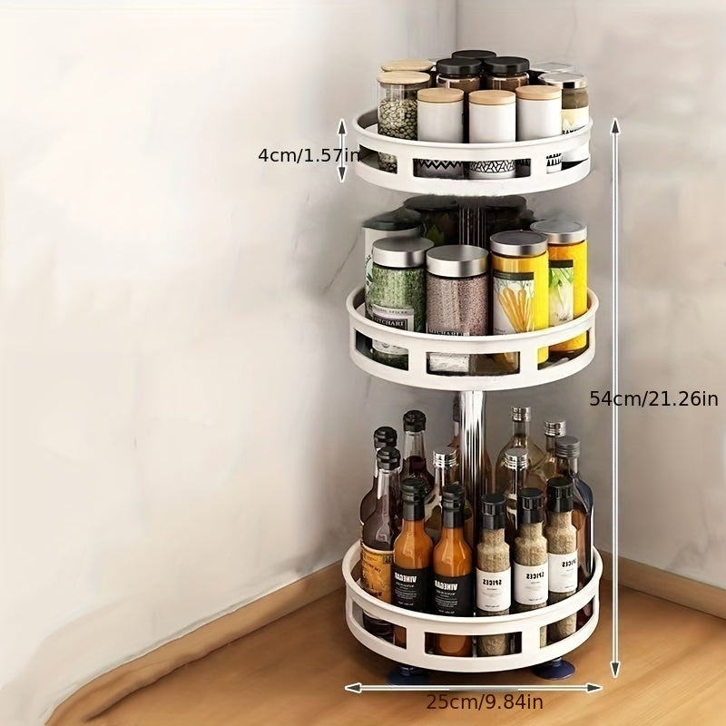 3-Layer Rotatable Kitchen Seasoning Rack, Metal Turntable, Rotatable Spice And Seasoning Storage Rack, Spice Jar Organizer for Kitchen, Kitchen Additions