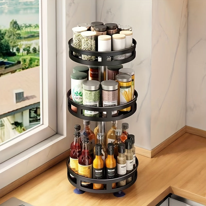 3-Layer Rotatable Kitchen Seasoning Rack, Metal Turntable, Rotatable Spice And Seasoning Storage Rack, Spice Jar Organizer for Kitchen, Kitchen Additions