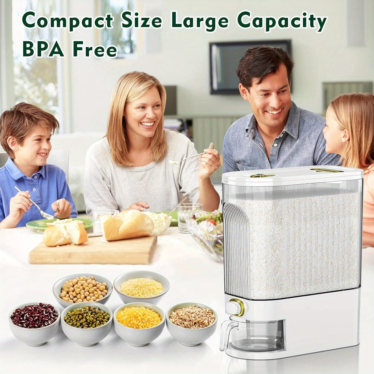 [Large Capacity Rice Container] 11/22-pound Large-capacity Rice Container Comes with A Measuring Cup And Time Markings, Perfect for Kitchen Organization And Pantry Storage Of Grains And Dry Foods