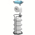 Toilet Paper Holder with Shelf, Black Floor Standing Roll Dispenser and Spare Roll Storage Rack in 1 or 2 Pack for Bathroom Organization