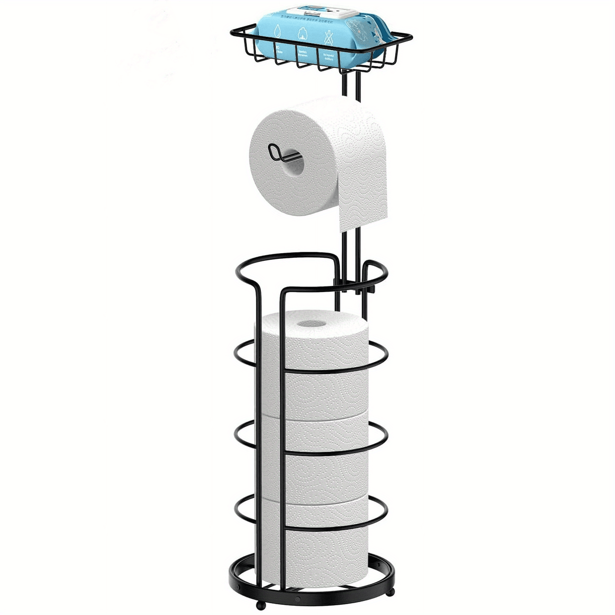 1/2 Toilet Paper Storage Rack, Single Floor Standing Toilet Paper Rack With Shelf, Independent Bathroom Paper Organizer With 4 Rolls Of Paper, Suitable For Balcony, Bedroom, Toilet, Courtyard, Toilet Paper Storage, Bathroom Accessories - Black