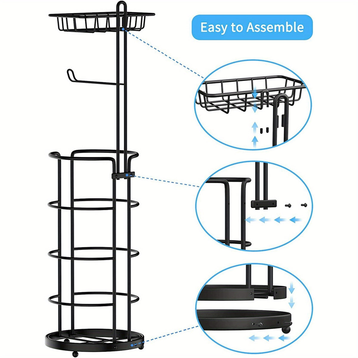 1/2 Toilet Paper Storage Rack, Single Floor Standing Toilet Paper Rack With Shelf, Independent Bathroom Paper Organizer With 4 Rolls Of Paper, Suitable For Balcony, Bedroom, Toilet, Courtyard, Toilet Paper Storage, Bathroom Accessories - Black