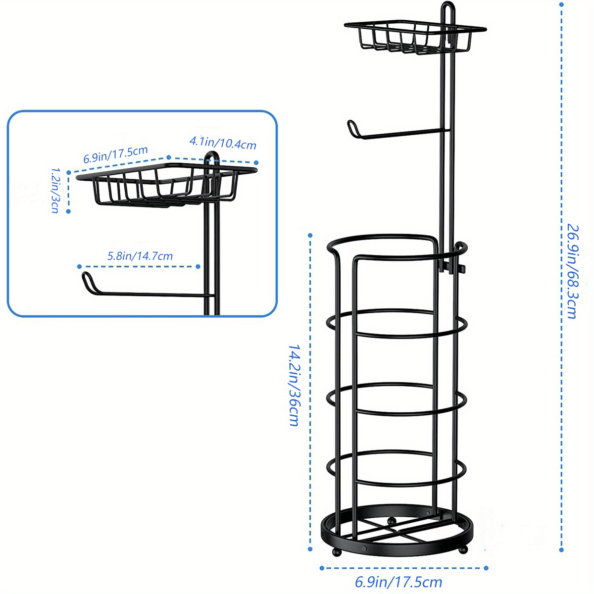 1/2 Toilet Paper Storage Rack, Single Floor Standing Toilet Paper Rack With Shelf, Independent Bathroom Paper Organizer With 4 Rolls Of Paper, Suitable For Balcony, Bedroom, Toilet, Courtyard, Toilet Paper Storage, Bathroom Accessories - Black