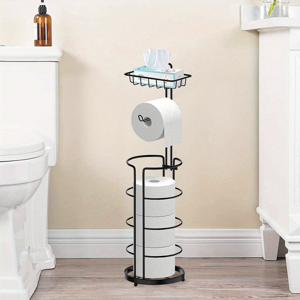 1/2 Toilet Paper Storage Rack, Single Floor Standing Toilet Paper Rack With Shelf, Independent Bathroom Paper Organizer With 4 Rolls Of Paper, Suitable For Balcony, Bedroom, Toilet, Courtyard, Toilet Paper Storage, Bathroom Accessories - Black