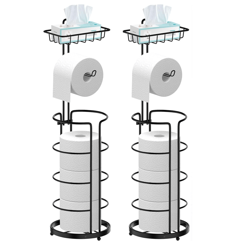 1/2 Toilet Paper Storage Rack, Single Floor Standing Toilet Paper Rack With Shelf, Independent Bathroom Paper Organizer With 4 Rolls Of Paper, Suitable For Balcony, Bedroom, Toilet, Courtyard, Toilet Paper Storage, Bathroom Accessories - Black