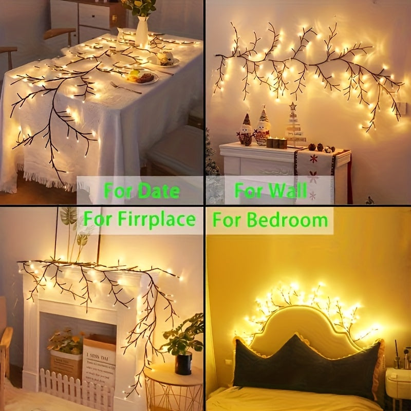 96 LED Brown Vine Fairy Lights - 6ft Flexible Bendable Artificial Willow Branches with 8 Modes, USB Powered Remote Control for Indoor Home Decor, Weddings, Christmas, Valentine's, Thanksgiving & Holiday Party Decorations, Remote Controlled Fairy Lights, W