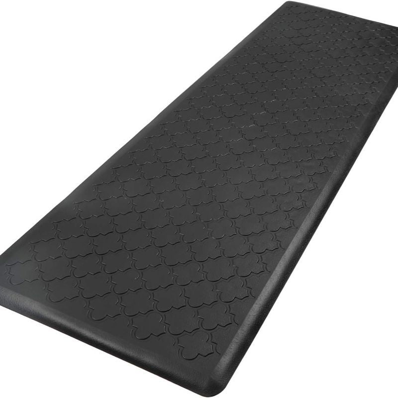 Extra-Large Cushioned Kitchen Mat Designed to Reduce Fatigue, Featuring a Non-Slip Surface. Ideal for Use in Kitchens, It Is And Suitable for Areas Like Standing Desks, Sinks, And Laundry Rooms, Available in Black