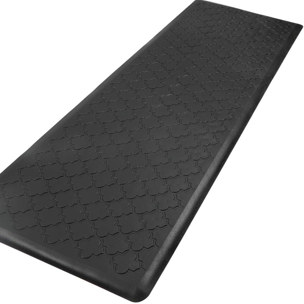 Extra-Large Cushioned Kitchen Mat Designed to Reduce Fatigue, Featuring a Non-Slip Surface. Ideal for Use in Kitchens, It Is And Suitable for Areas Like Standing Desks, Sinks, And Laundry Rooms, Available in Black