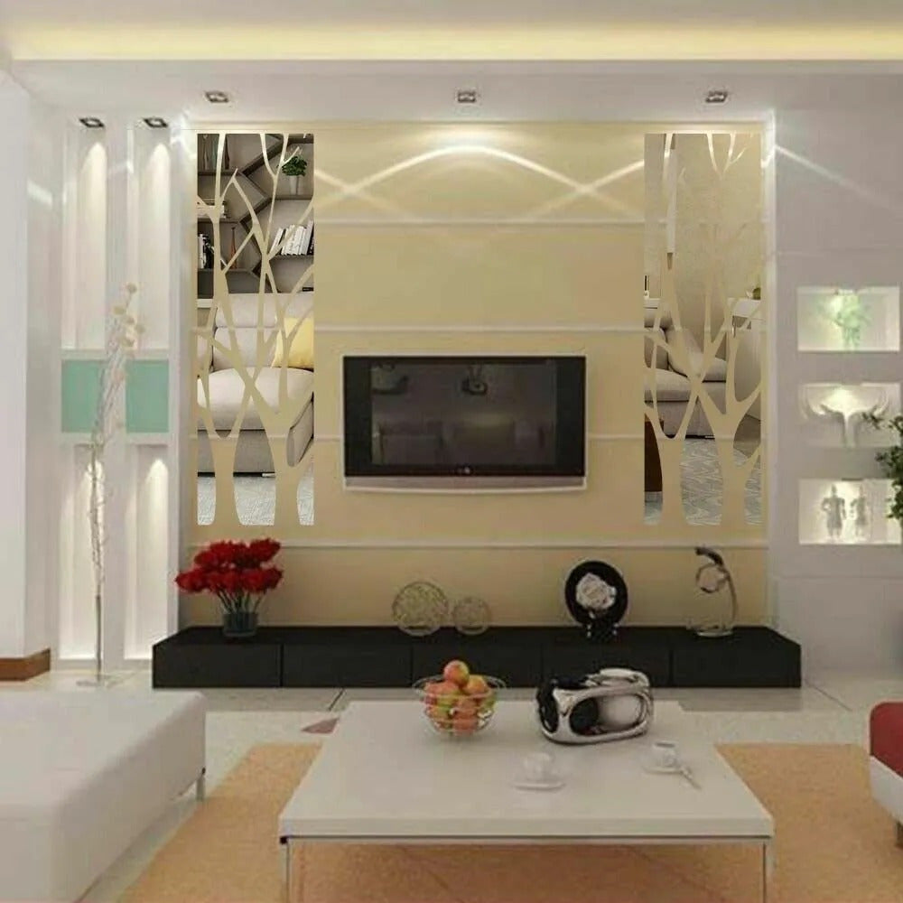 Acrylic Wall Decal of a 3D Mirror Tree Design, Removable for Home Decoration