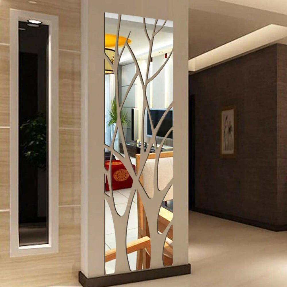 Acrylic Wall Decal of a 3D Mirror Tree Design, Removable for Home Decoration
