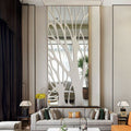 Mirror Tree Wall Decal, Silver 3D Acrylic Self-Adhesive Reflective Wall Art with Paper Template for Living Room, Bedroom and Dining Room Decor