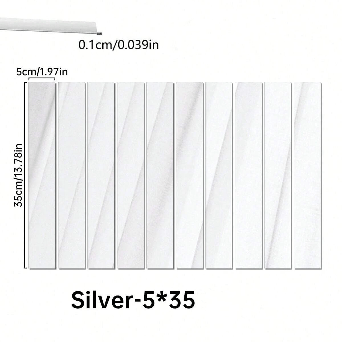 Mirror Wall Sticker Strips, 10 Silver Acrylic Self Adhesive Decals Measuring 3 x 25 cm Each for Living Room Bedroom and Office Wall Decoration