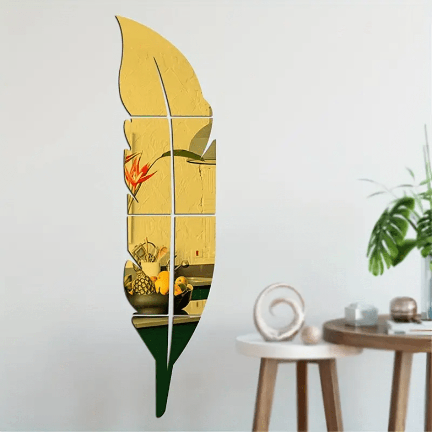 Aryclic Feather Mirror Wall Stickers, Self Adhesive Silver Home Art Decal Wall Decor, Living Room And Bedroom Wall Decoration