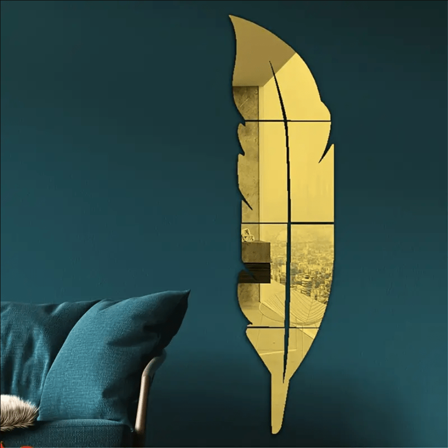 Aryclic Feather Mirror Wall Stickers, Self Adhesive Silver Home Art Decal Wall Decor, Living Room And Bedroom Wall Decoration