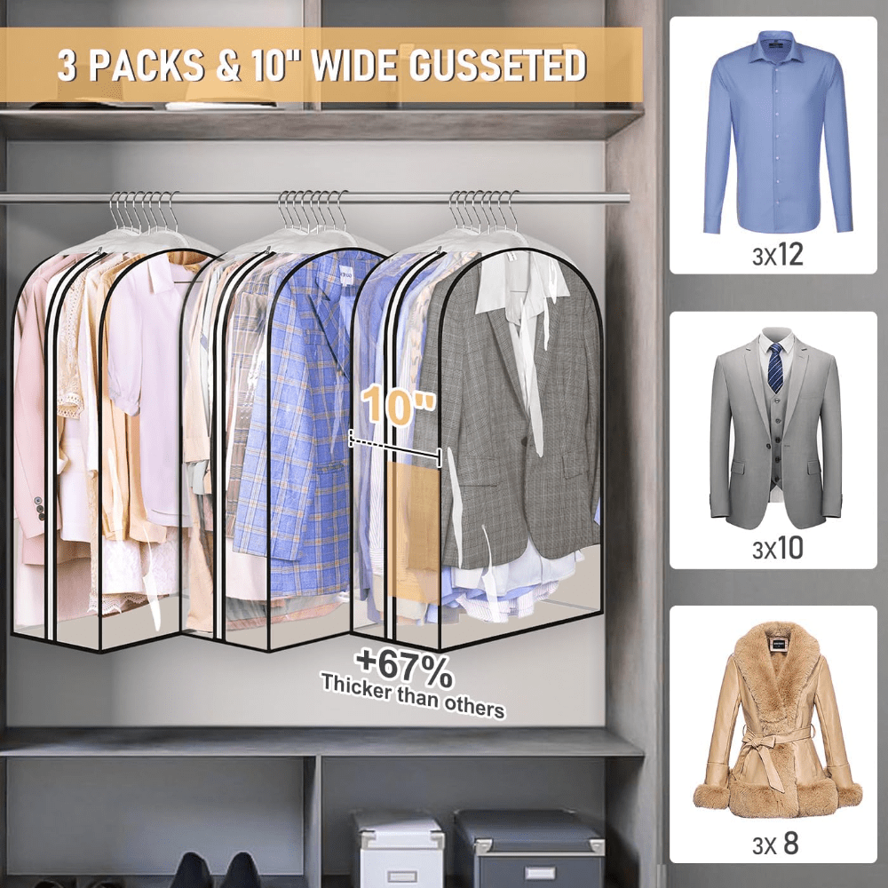 3pcs, 30-50inch Extended Transparent Clothes Storage Bag, High Quality And Very Durable, Used for Valuables Storage, for Wardrobe Storage, Suit Bagging, Hanging Clothes Storage Bag, for Shirts, Coats, to Ensure That The Clothes Are Neat And Clean