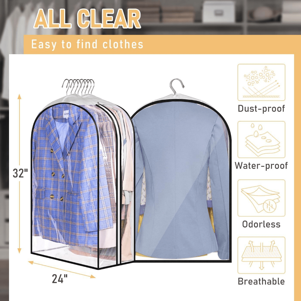 3pcs, 30-50inch Extended Transparent Clothes Storage Bag, High Quality And Very Durable, Used for Valuables Storage, for Wardrobe Storage, Suit Bagging, Hanging Clothes Storage Bag, for Shirts, Coats, to Ensure That The Clothes Are Neat And Clean