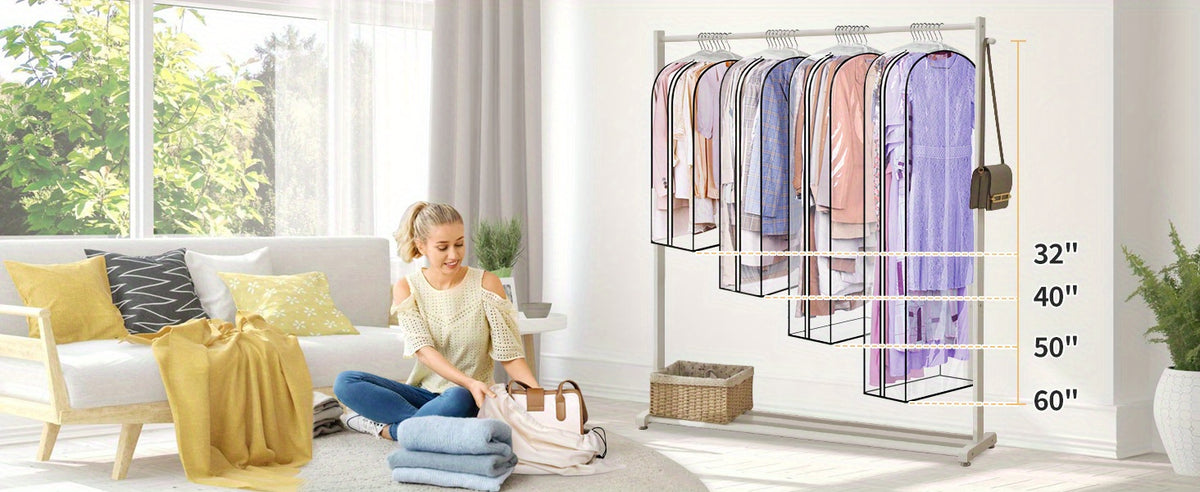 3pcs, 30-50inch Extended Transparent Clothes Storage Bag, High Quality And Very Durable, Used for Valuables Storage, for Wardrobe Storage, Suit Bagging, Hanging Clothes Storage Bag, for Shirts, Coats, to Ensure That The Clothes Are Neat And Clean