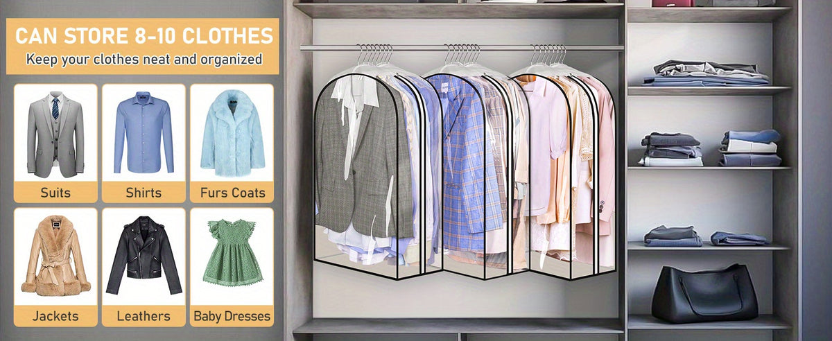 3pcs, 30-50inch Extended Transparent Clothes Storage Bag, High Quality And Very Durable, Used for Valuables Storage, for Wardrobe Storage, Suit Bagging, Hanging Clothes Storage Bag, for Shirts, Coats, to Ensure That The Clothes Are Neat And Clean