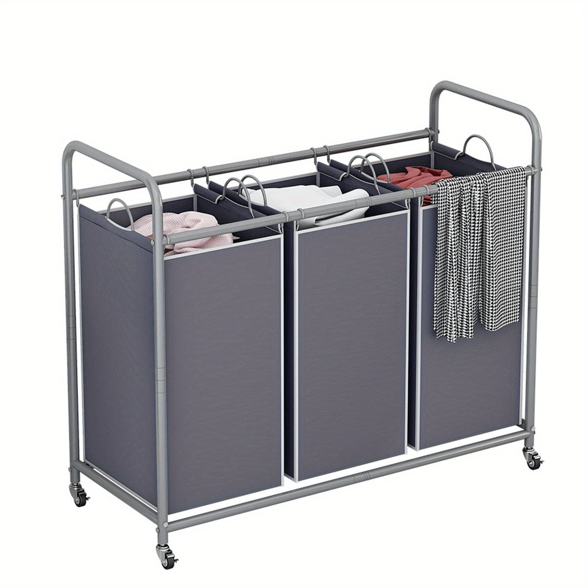 Laundry Basket 3-Bag Sorter 63.4gal Laundry Home Decor Hamper Cart with Heavy Duty Rolling Lockable Wheels And Removable Bags Included for Bedroom, Laundry Room - Sturdy Fabric Storage Bin, Laundry Baskets