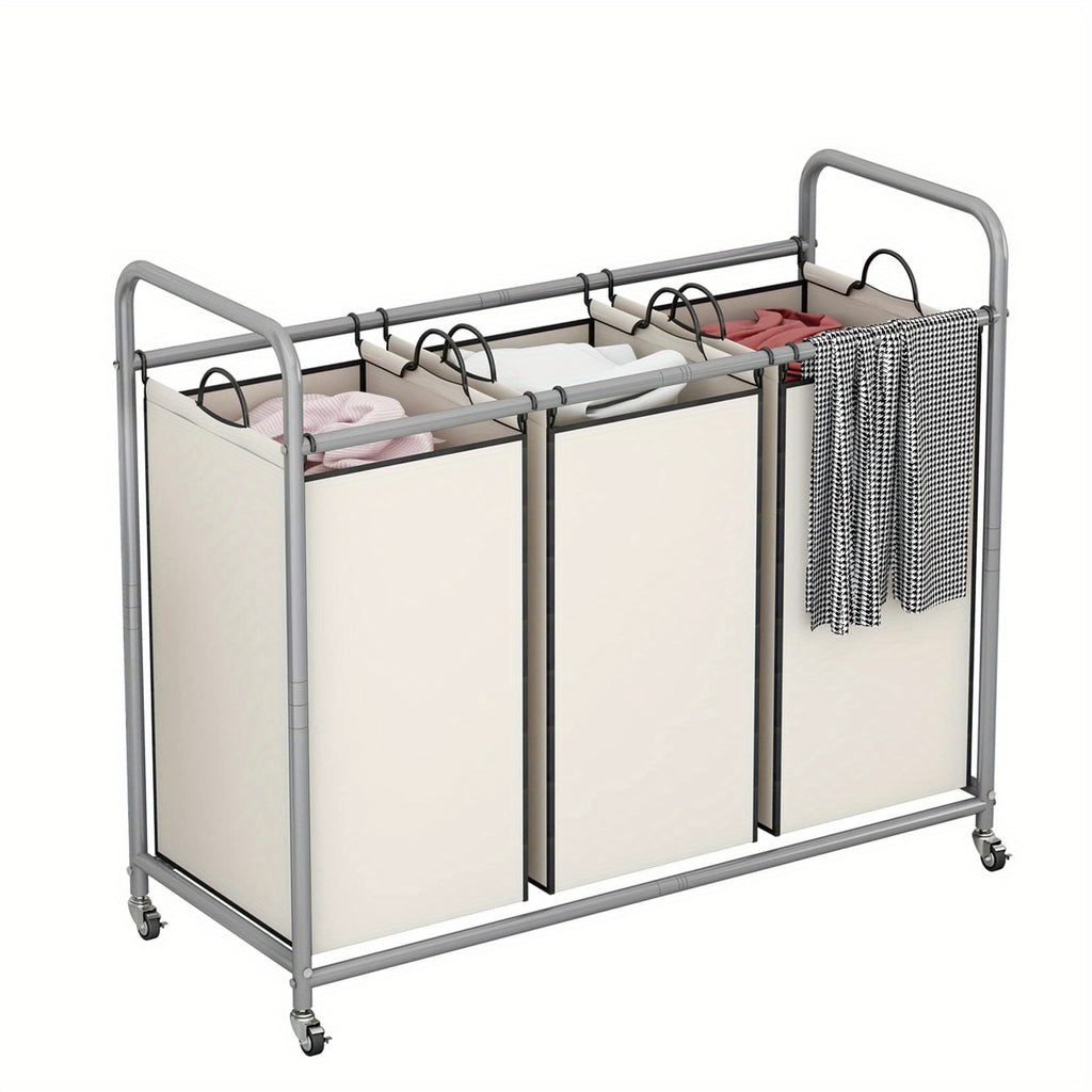 Laundry Basket 3-Bag Sorter 63.4gal Laundry Home Decor Hamper Cart with Heavy Duty Rolling Lockable Wheels And Removable Bags Included for Bedroom, Laundry Room - Sturdy Fabric Storage Bin, Laundry Baskets