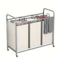 Rolling Laundry Sorter Cart with 3 Removable Bags and Lockable Wheels, Fabric Hamper Organizer for Bedrooms, Laundry Rooms and Household Storage
