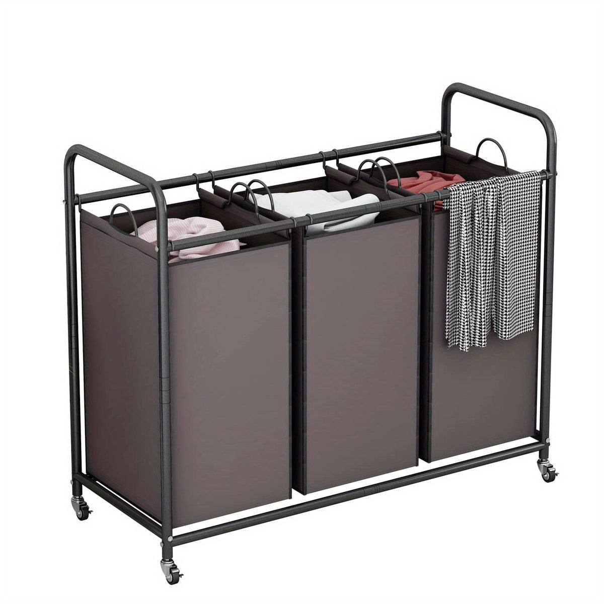 Laundry Basket 3-Bag Sorter 63.4gal Laundry Home Decor Hamper Cart with Heavy Duty Rolling Lockable Wheels And Removable Bags Included for Bedroom, Laundry Room - Sturdy Fabric Storage Bin, Laundry Baskets