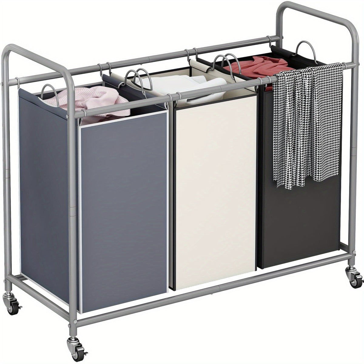 Laundry Basket 3-Bag Sorter 63.4gal Laundry Home Decor Hamper Cart with Heavy Duty Rolling Lockable Wheels And Removable Bags Included for Bedroom, Laundry Room - Sturdy Fabric Storage Bin, Laundry Baskets