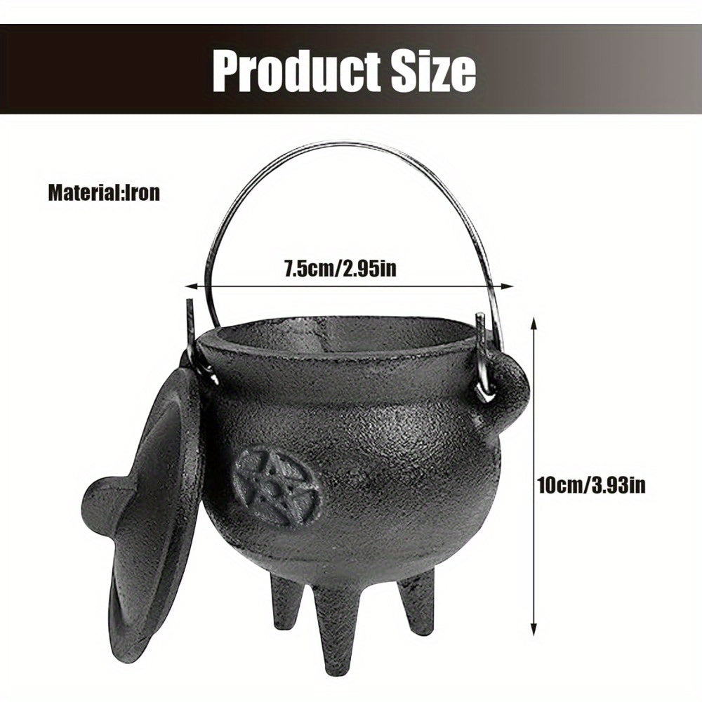 Cauldron Cast Iron Witchcraft Cast Cauldron With Lid And Carry Handle For Spells, Halloween Decoration Or Incense Burning Classic Useful Practical Supplies