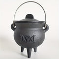 Cast Iron Cauldron with Lid and Carry Handle, Small Black Three-Legged Incense Pot for Ritual Displays, Witch Decor and Halloween Styling