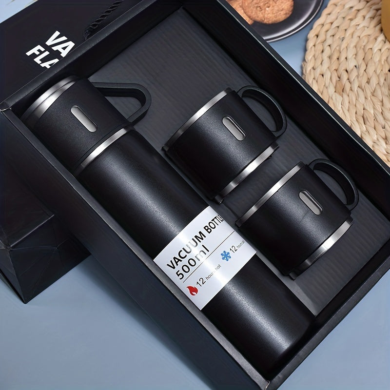 4pcs Per Set, Including 3 Small Cups+1 Water Cup, Insulated Cup Set, Stainless Steel Bottle 500Ml/ 16.9Oz Insulated, Perfect for Hot And Cold Drink, Perfect for Business And School Three Lid Portable Fashion Spot Business Event Gift Set Stainless