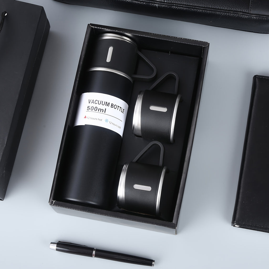 4pcs Per Set, Including 3 Small Cups+1 Water Cup, Insulated Cup Set, Stainless Steel Bottle 500Ml/ 16.9Oz Insulated, Perfect for Hot And Cold Drink, Perfect for Business And School Three Lid Portable Fashion Spot Business Event Gift Set Stainless