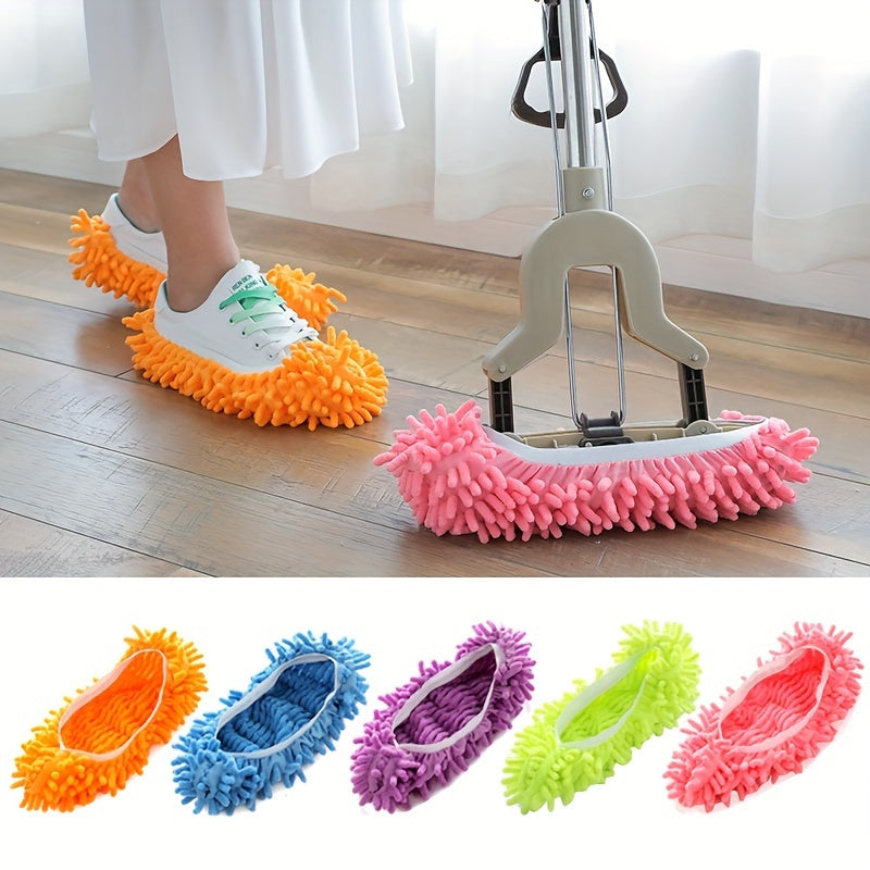 Lazy Mop Slippers Reusable Detachable Washable Chenille Dust Mop Shoes Cover for Floor Cleaning No Electricity Household Cleaning Tool for Living Room Bedroom Halloween Christmas Gifts
