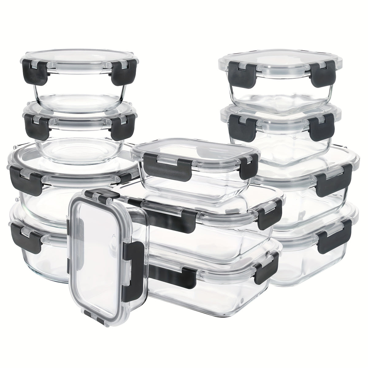 24pcs (12 Lids+12 Glass Bowl) Borosilicate Glass Food Storage Containers with Airtight Lids, Ideal for Meal Prep, Lunches - Microwave and Dishwasher Safe