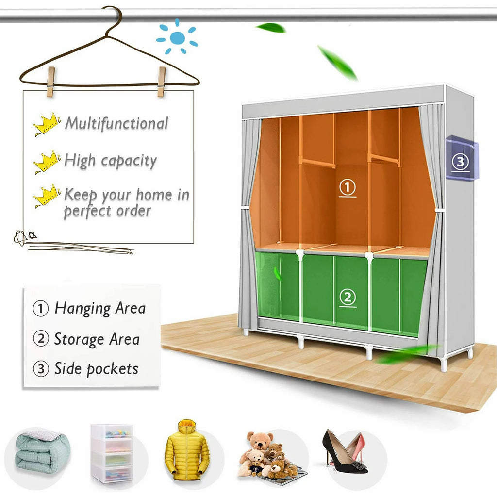 Portable Closet Storage Organizer Clothes Wardrobe Shoe Clothing Rack Shelf Dustproof Non-woven Fabric, Portable Closets