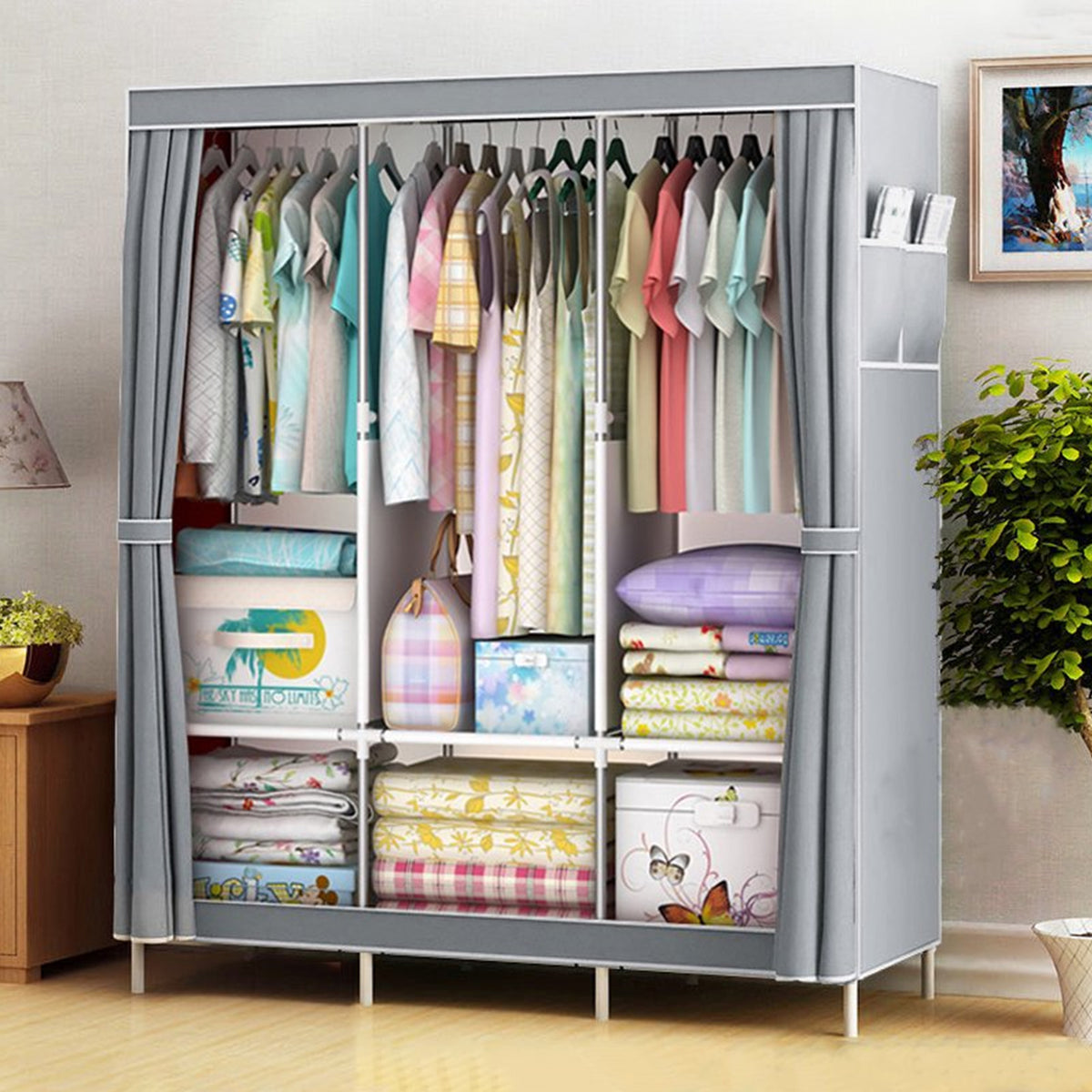 Portable Closet Storage Organizer Clothes Wardrobe Shoe Clothing Rack Shelf Dustproof Non-woven Fabric, Portable Closets