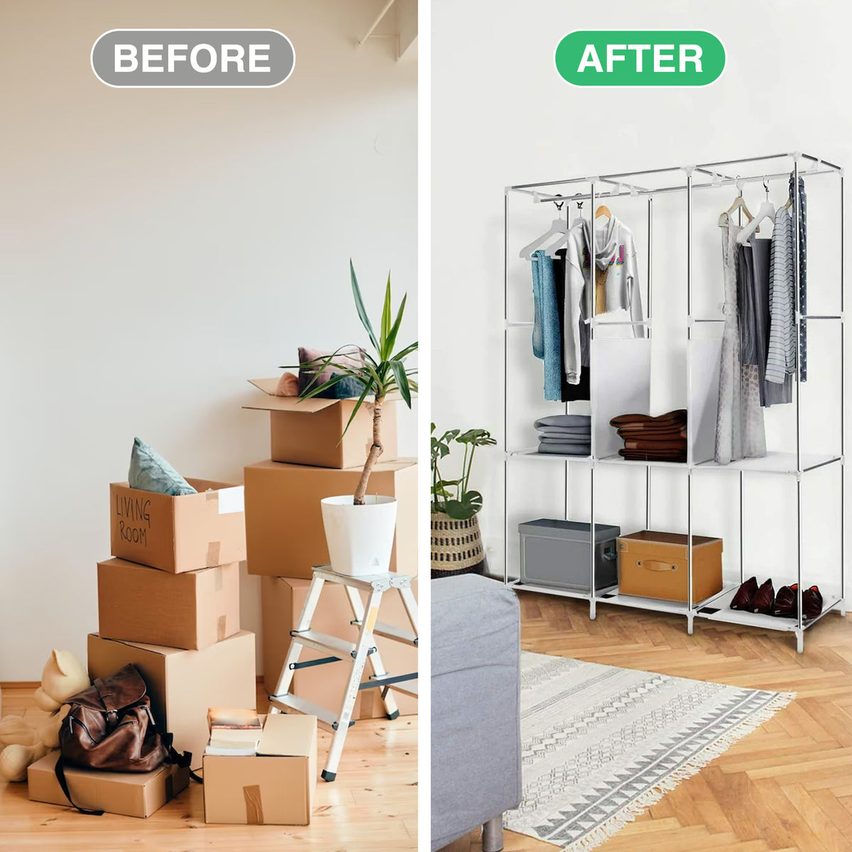 Portable Closet Storage Organizer Clothes Wardrobe Shoe Clothing Rack Shelf Dustproof Non-woven Fabric, Portable Closets