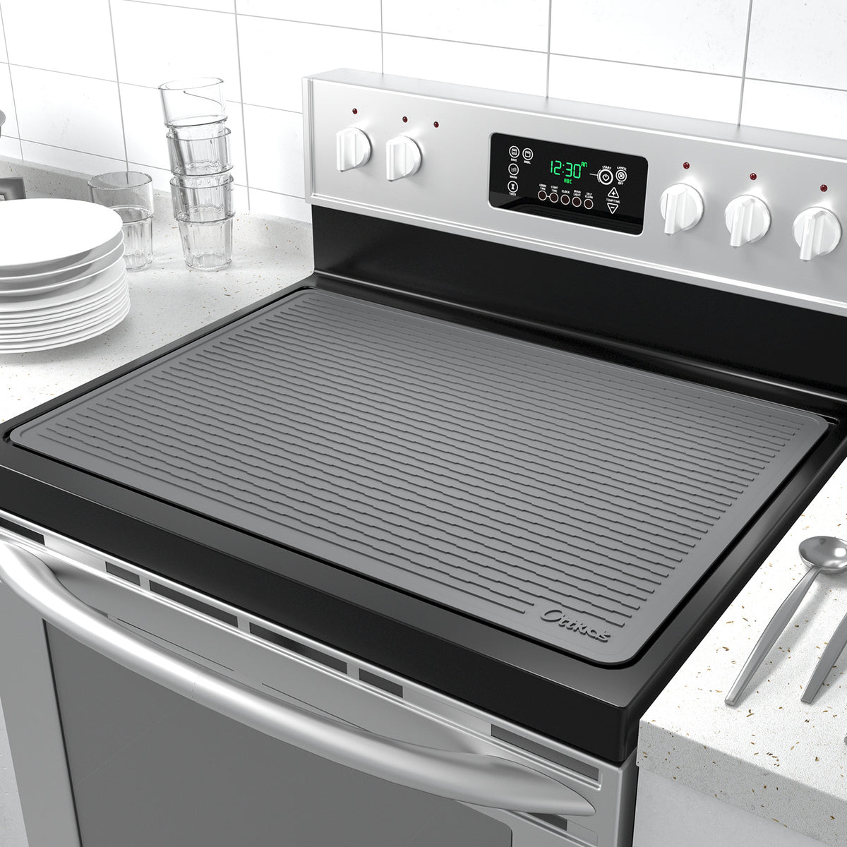 Oversized Thick Silicone Cover for Stove Tops, Measuring 75.7X53.2Cm (29.8X20.8In), Featuring Anti-Slip Stripes And Made from Quiet Material, Suitable for Kitchen And Restaurant Use Dish Drying Mats