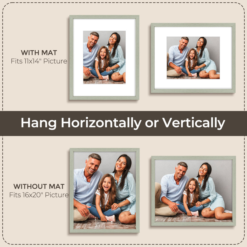 3 Pack 6x8/8x10/9x12/11x14/16x20 Picture Frames Set with Mat or without Mat, Engineered Wood Photo Frames with Plexiglass, for Wall or Tabletop Display - Gallery Wall Frames, Office Home Decor,Poster Frames