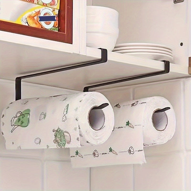 1/2pcs Modern Kitchen Tissue Rack, Perforated Wall Hanging Roll Rack, Multi-function Storage Organization, Kitchen Cabinet Hanging Roll Paper Rack Rag Oil-absorbing Paper Plastic Wrap Hanger Kitchen Storage Rack